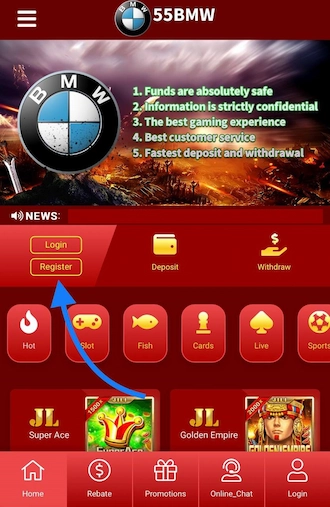 Step 1: 55BMW COM PH login and start registration